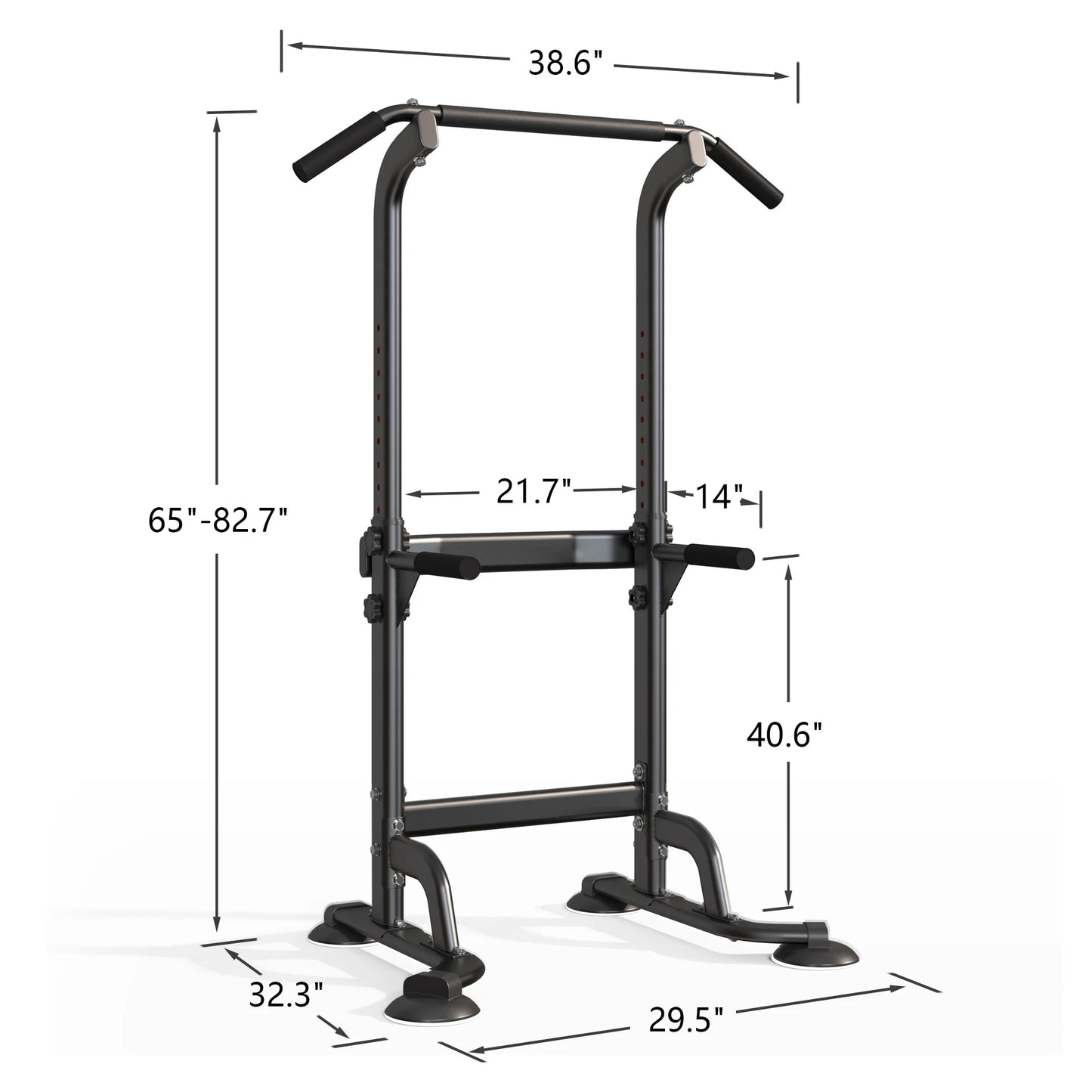 Power Tower Pull up Bar, Strength Training Workout Equipment with Adjustable Height High Stability - Black