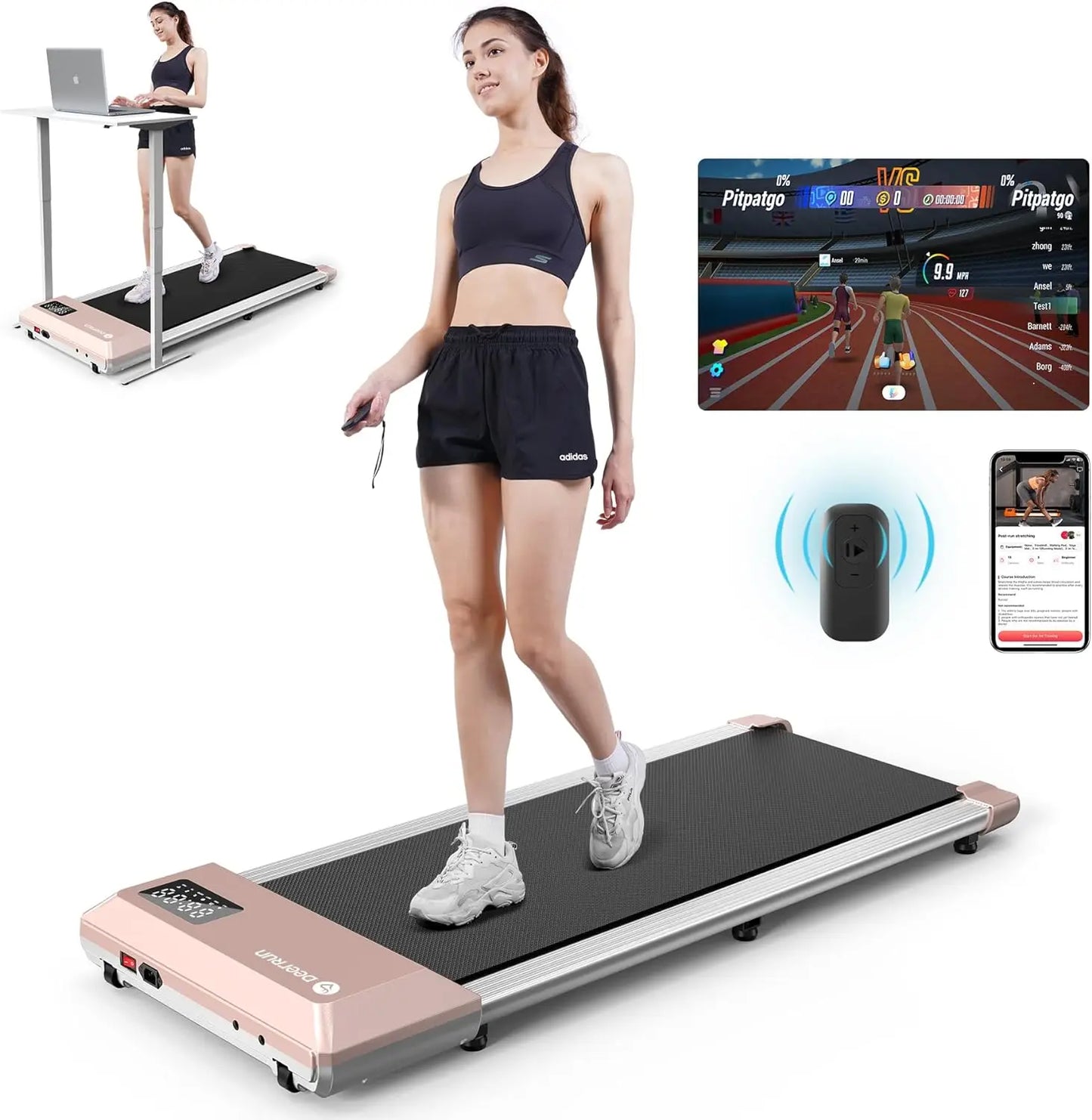 Deerrun 2024 Upgrade Treadmills for Home, Smart Raceable Powerful Quiet Walking Pad Treadmill, Remote Control & Smart App